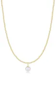 15" Choker Beaded - Classic Gold 2mm - Classic Pearl 8mm Charm