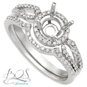 14K White Gold Halo Split Shank Diamond Engagement Ring with Matching Shadow Band