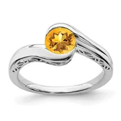10k or 14k White Gold Round Gemstone Filigree Detailed Ring
