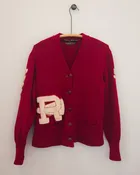 1940s-1950s Vintage Octonek Wool Cheerleader Cardigan with Wolf