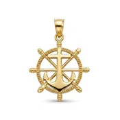 Gold Anchor Wheel Pendant