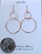 14K Gold Filled Handmade earrings 2 different size circles long