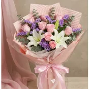 Rose & Lilies wrapped Bouque