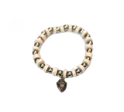 Beaded Bracelet White Leather with Stainless Beads