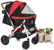 ♻️ Factory Refurnished - HPZ™ PET ROVER XL Extra-Long Premium Stroller for Small/Medium/Large Dogs, Cats and Pets (Red - 2nd Gen.)