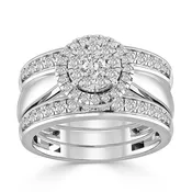 LADIES BRIDAL RING SET 1 CT ROUND DIAMOND 14K WHITE GOLD