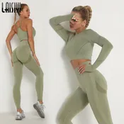 Women’s Sets Skinny Tracksuit Breathable Bra Long Sleeve Top Seamless Outfits High Waist Push Up Leggings Gym Clothes Sport Suit