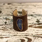 Amethyst Colored Agate Gold-toned on Brown with Gold Accented Leather Cuff Bracelet