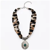 American Bison Black-Patterned Necklace with Turquoise Pendant – ABNL 45-2606