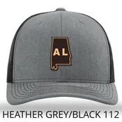 Alabama State Outline Etched Leather Patch Heather Grey-Black Richardson 112 Snapback Trucker Hat Lost Wando Outfitters