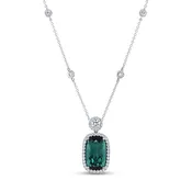 1-Row Cushion Cut Indicolite Tourmaline Drop Necklace
