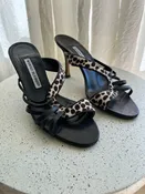 Black Leather Animal Print Pony Hair Heels