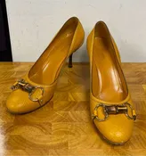 Gucci Marigold Pebbled Leather Horsebit Heels Size 7.5