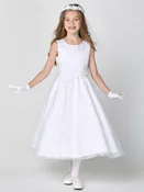 199 Girls White First Communion Dress with Satin Bodice & Crystal Organza Skirt