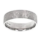 White Gold 6mm Comfort Fit Hammered Wedding Band, Size 10