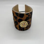 Brazilian Hide Leopard Print Fur 12g Shotgun Shell Cuff with Brass Star Closure