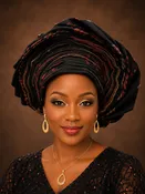 Black, Burgundy & Khaki Aso Oke Gele