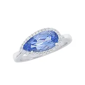 14kt White gold Chatham Aqua Spinel Lab Diamond Ring