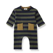 1 More In The Family - Pocket Romper - Navy & Rosemary Stripe
