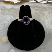 Amethyst Oval Faceted Bezel Set Ring (Size 6)