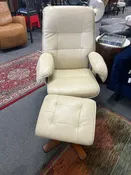 Benchmaster Modern Tan Leather Recliner Chair with Ottoman