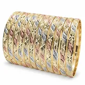 Gold Plated Dozen Bangle, Diamond Cutting Finish, Tricolor, 03.08.0088.04 (06 MM Thickness, Size 4 (2.25 Diameter))