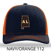 Alabama State Outline Etched Leather Patch -Navy-Orange Richardson 112 Snapback Trucker Hat Lost Wando Outfitters