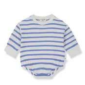 1 More In The Family - Long Sleeve Bubble Romper - Sky Blue Stripe