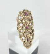 10k 14k Yellow Gold Vintage Natural Diamond Ruby 3 Face Shield Dinner Ring