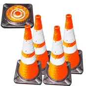 28" Lighted Collapsible Traffic Cone 4 Pack with Bag