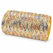 Gold Plated Dozen Bangle, Diamond Cutting Finish, Tricolor, 03.08.0088.02 (06 MM Thickness, Size 2 (1.75 Diameter))
