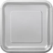 14ct Silver Square Dinner Paper Plates 9"