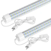 2-Pack Ultra bright 2ft LED shop light U shaped 32W, T8 Integrated tube 6500K clear cover
