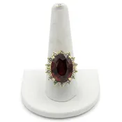 14K Yellow Gold 2.00 Ctw Diamond Red Zircon Cocktail Ring Size 9.75 #E61241-2