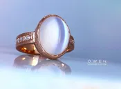 CUSTOM 14K ROSE GOLD RING WITH AN OVAL SHAPED MOONSTONE AND NATURAL ROSE CUT DIAMONDS — Owen Jewelry Design