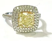 18K White Gold Fancy Yellow 1.92CT Cushion Cut Diamond ring with .56ct White Diamonds