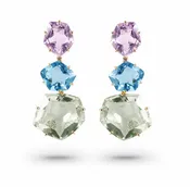 18K Amorfus Earrings (0957) - Rose de France Amethyst, Blue Topaz, Praziolite / YG