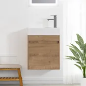 18-Inch Oak-Look Floating Bathroom Vanity with Resin Sink & Open Shelf