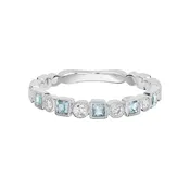 14K White Gold Alternating Gemstone Band set with 5 Princess Cut Aquamarines, 0.23 ctw and 6 Round Diamonds, 0.15 ctw
