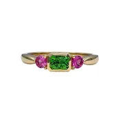 0.63 Carat Tsavorite Garnet and 0.38 Carat Pink Sapphire Ring in 14K Yellow Gold