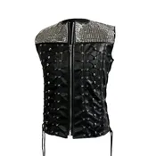 Pyramid Stud Leather Vest with Skull Lacings