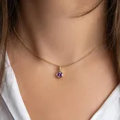 14k Yellow Gold Custom Pendant Bezel Set with 0.97ct Round Purple Sapphire