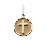 14k Yellow Gold Round Cross Medallion Pendant