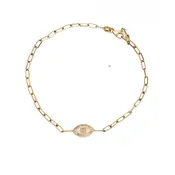 14k Gold Diamond Evil Eye Paperclip Bracelet