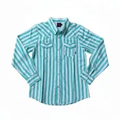 2 Rowels Ranch Men's Turquoise and White Performance Long Sleeve Pearl Snap