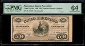 ARGENTINA Banco Argentino 50 Centavos 2-7-1866 PMG Choice UNC 64 Pick-S1530r