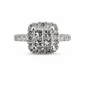 14K White Gold Princess-Cut Diamond Halo Engagement Ring, 1ct Total Weight