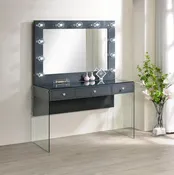 Afshan 3-drawer Vanity Desk with Lighting Mirror - Grey High Gloss