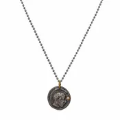 0.01ct Diamonds in 925 Sterling Silver & 24K Gold Head of Athena Coin Necklace