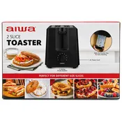 Aiwa WTO11022BLK Toaster (2 Slice) w/ 6 Setting Shade Selector, Slide-Out Crumb Tray - Black